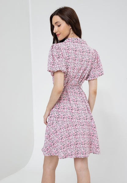 Krizia Button Down Collared Printed Puff Sleeve Dress