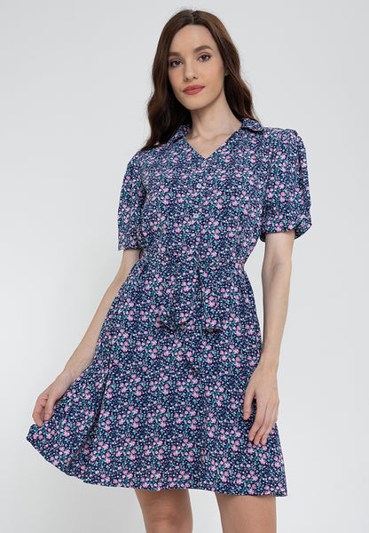 Krizia Button Down Collared Printed Puff Sleeve Dress
