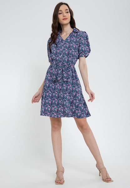 Krizia Button Down Collared Printed Puff Sleeve Dress