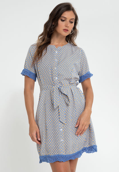 Krizia Tie Waist Printed Dress