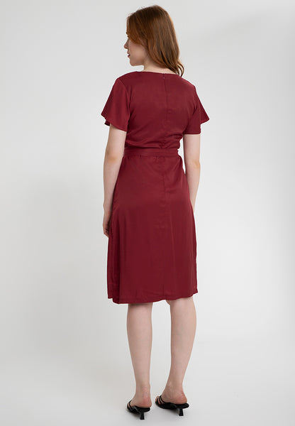 Krizia Overlap Drape Midi Dress with Crystal Necklace