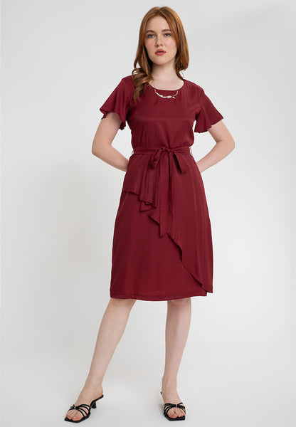 Krizia Overlap Drape Midi Dress with Crystal Necklace