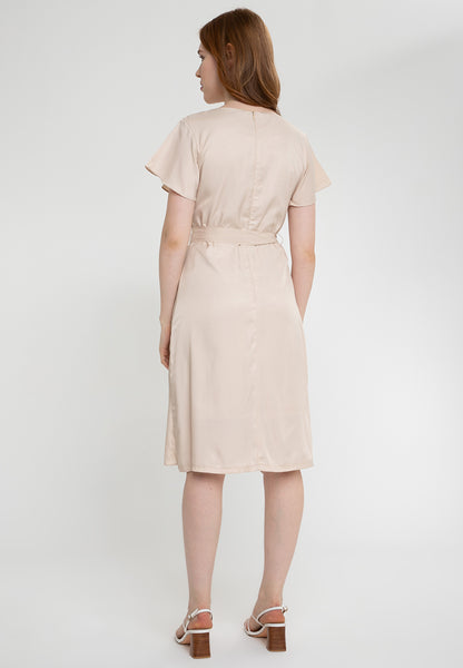 Krizia Overlap Drape Midi Dress with Crystal Necklace