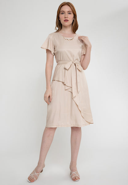 Krizia Overlap Drape Midi Dress with Crystal Necklace