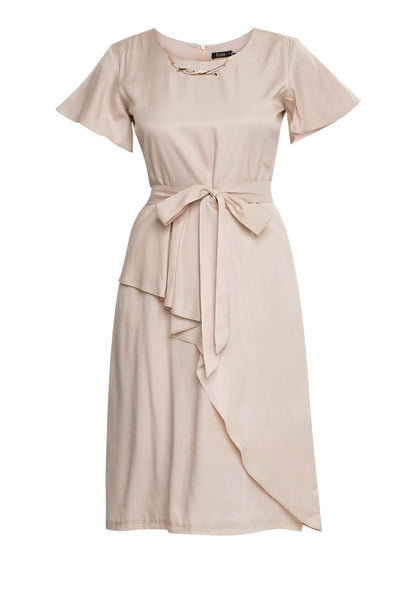 Krizia Overlap Drape Midi Dress with Crystal Necklace