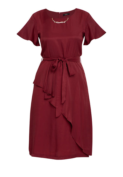 Krizia Overlap Drape Midi Dress with Crystal Necklace