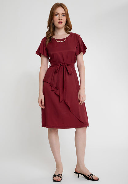 Krizia Overlap Drape Midi Dress with Crystal Necklace