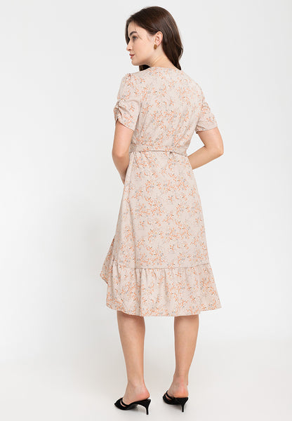 Krizia Wrap Frill Hem Printed Midi Dress