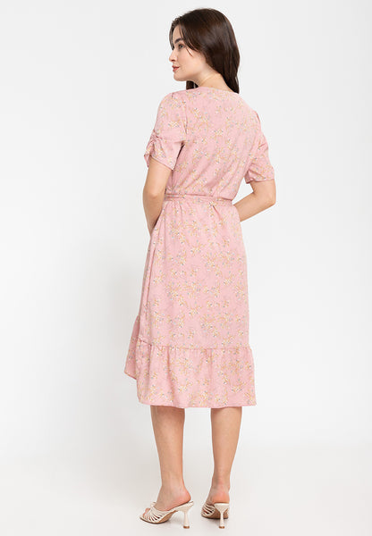 Krizia Wrap Frill Hem Printed Midi Dress