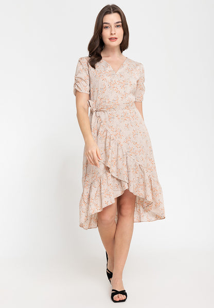 Krizia Wrap Frill Hem Printed Midi Dress