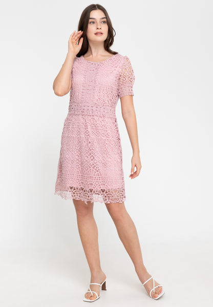 Krizia Premium Guipure Puff Sleeves Lace Dress