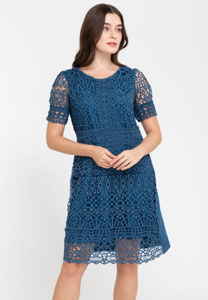 Krizia Premium Guipure Puff Sleeves Lace Dress