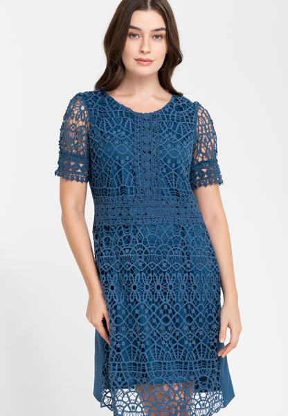 Krizia Premium Guipure Puff Sleeves Lace Dress