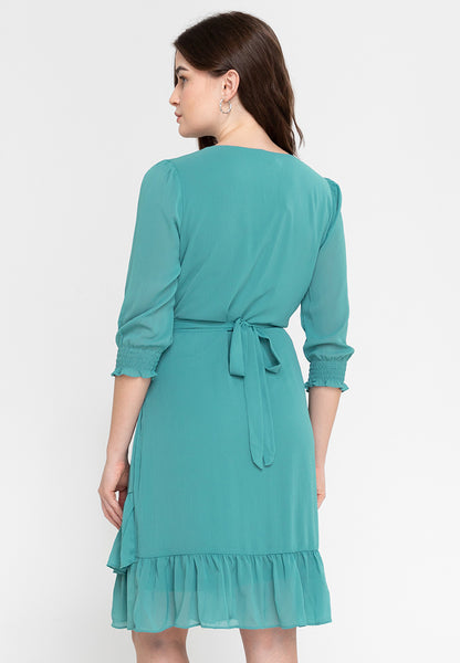 Krizia Flounce Hem Dress with Crystal Belt