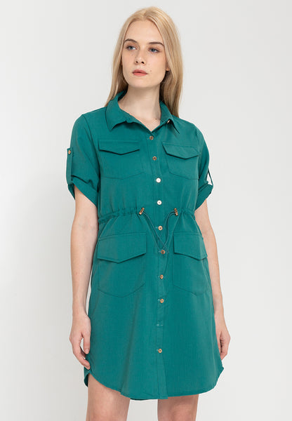 Krizia Button Down Shirt Dress with Roll Tab Sleeve Dress