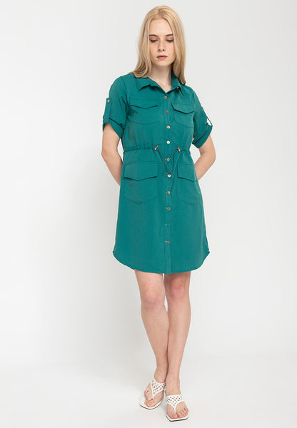 Krizia Button Down Shirt Dress with Roll Tab Sleeve Dress