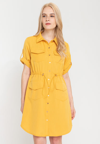 Krizia Button Down Shirt Dress with Roll Tab Sleeve Dress