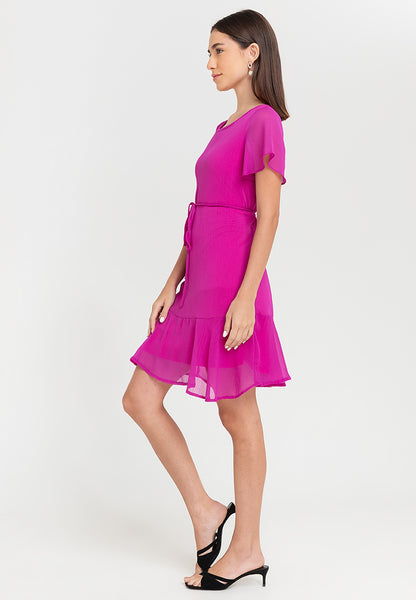 Krizia Tie Waist Flounce Hem Dress