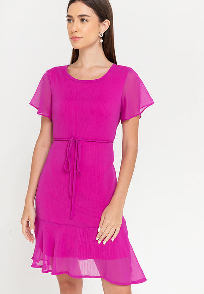 Krizia Tie Waist Flounce Hem Dress