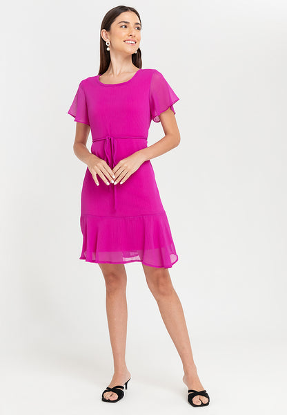 Krizia Tie Waist Flounce Hem Dress