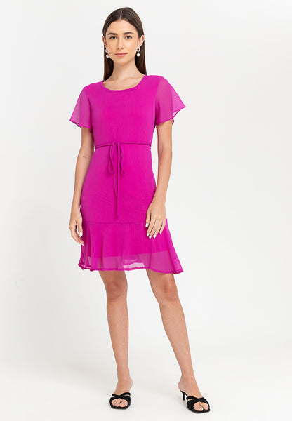 Krizia Tie Waist Flounce Hem Dress