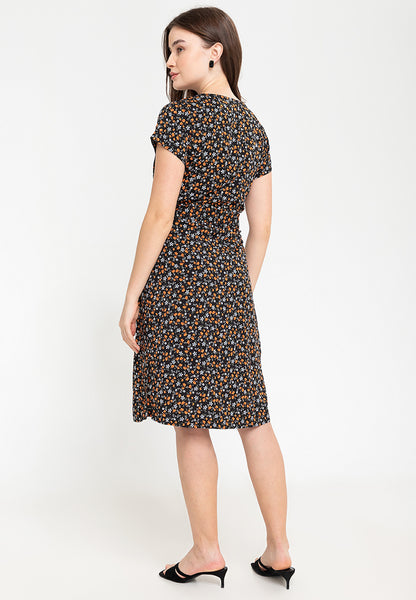 Krizia Printed Tie Waist Button Down Midi Dres