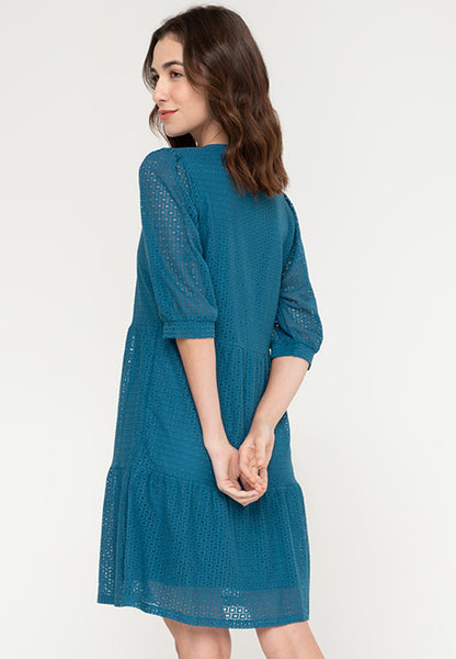 Krizia Button Down Tiered Lace Dress