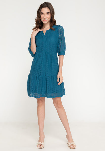 Krizia Button Down Tiered Lace Dress