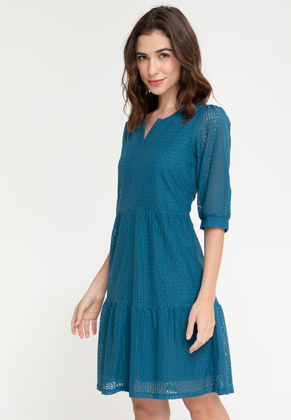 Krizia Button Down Tiered Lace Dress