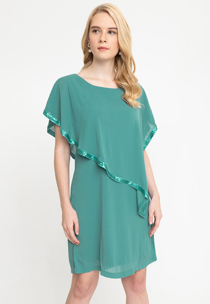 Krizia Printed Overlay Dress With Crystal Necklace