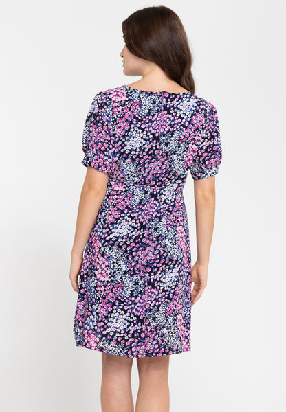 Krizia V-Neck Puff Sleeve Printed Dress