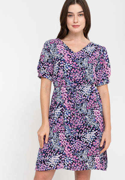 Krizia V-Neck Puff Sleeve Printed Dress