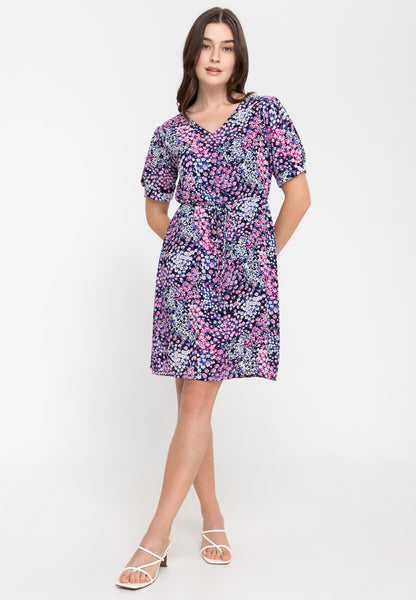 Krizia V-Neck Puff Sleeve Printed Dress