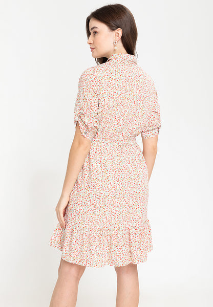 Krizia Printed Puff Sleeves Flounce Hem Shirt Dress