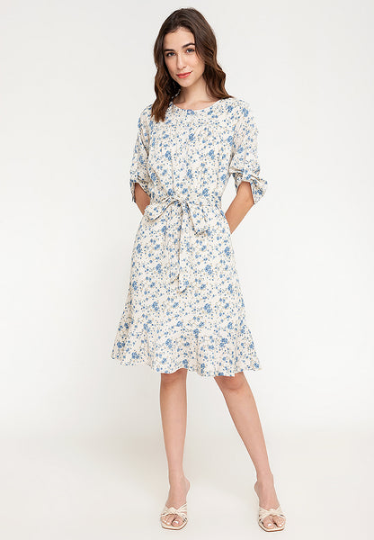 Krizia Button Down Printed Dress with Frill Hem