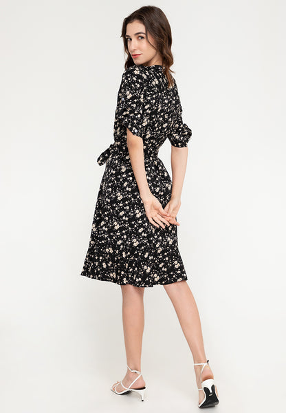 Krizia Button Down Printed Dress with Frill Hem