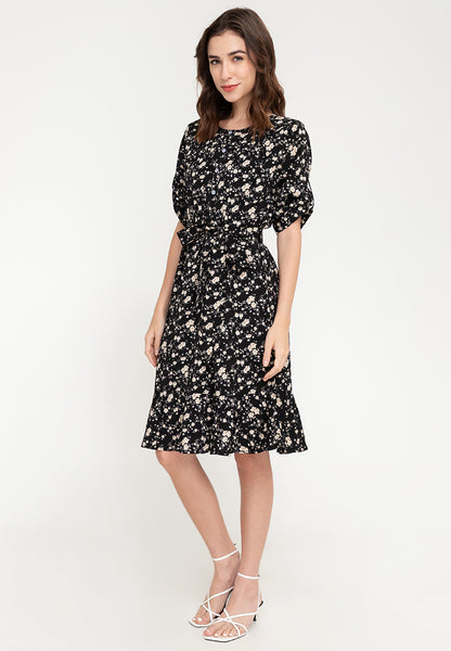 Krizia Button Down Printed Dress with Frill Hem