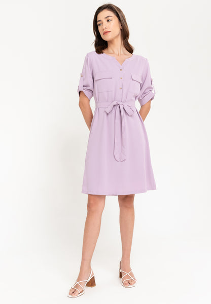 Krizia Cotton Blend Button Down Roll Tab Tie Waist Midi Dress