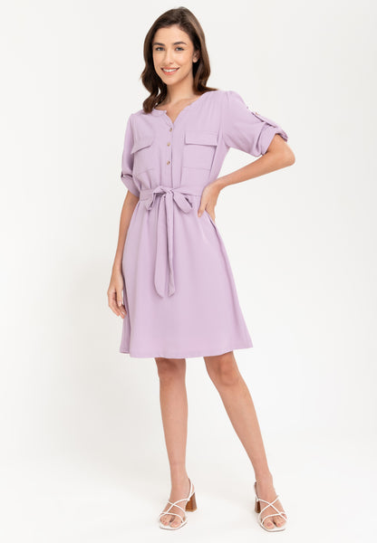 Krizia Cotton Blend Button Down Roll Tab Tie Waist Midi Dress
