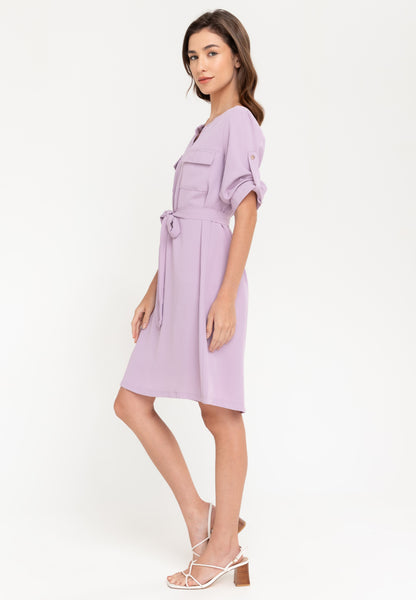 Krizia Cotton Blend Button Down Roll Tab Tie Waist Midi Dress