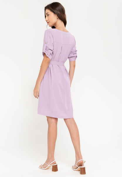 Krizia Cotton Blend Button Down Roll Tab Tie Waist Midi Dress