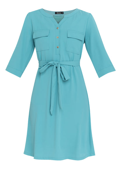 Krizia Cotton Blend Button Down Roll Tab Tie Waist Midi Dress
