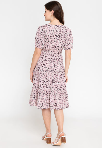 Krizia Puff Sleeves Tiered Smocked Midi Dress
