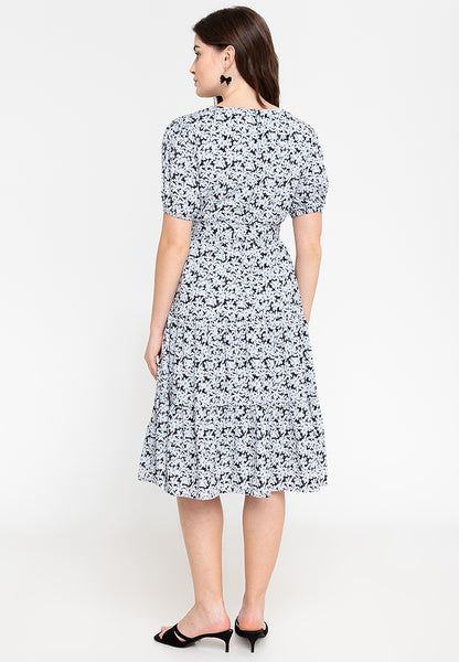 Krizia Puff Sleeves Tiered Smocked Midi Dress