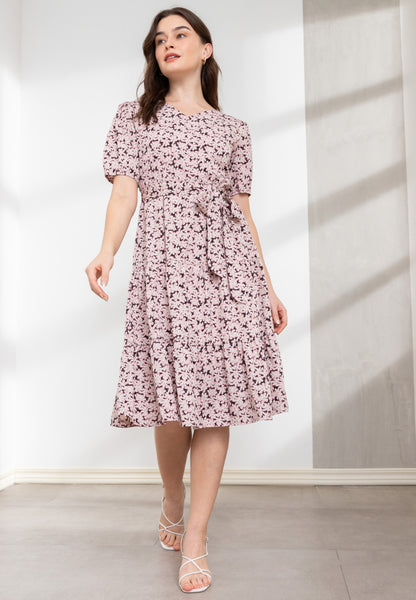 Krizia Puff Sleeves Tiered Smocked Midi Dress