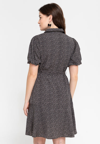 Krizia Button Down Collared Printed Puff Sleeve Dress