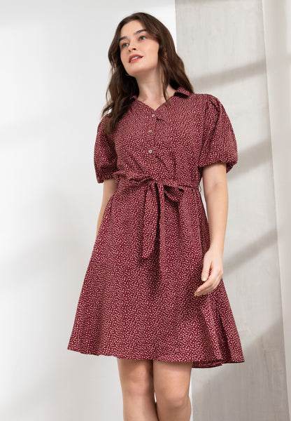 Krizia Button Down Collared Printed Puff Sleeve Dress