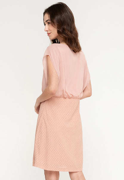 Krizia Blouson Lace Dress with Necklace