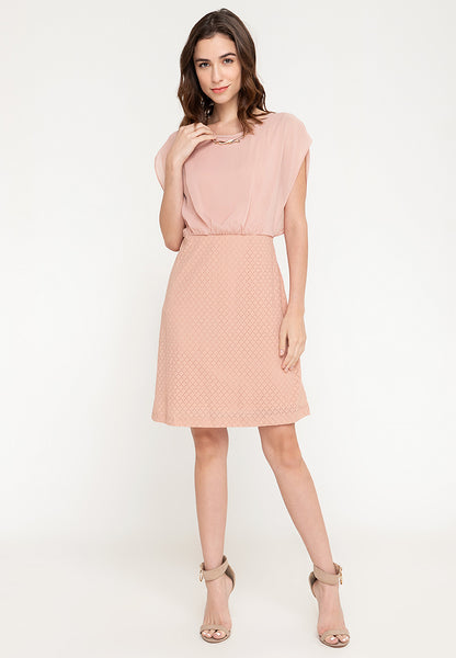 Krizia Blouson Lace Dress with Necklace