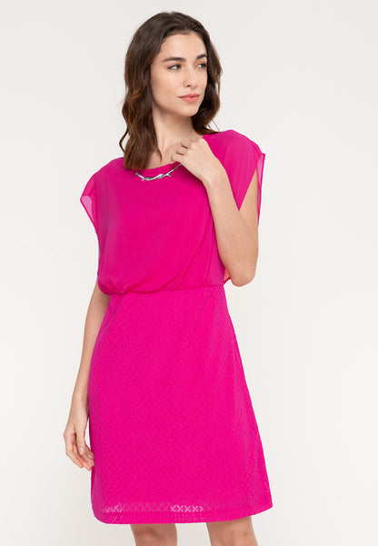 Krizia Blouson Lace Dress with Necklace